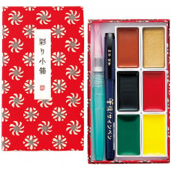 Kuretake Gansai Tambi Irodori Kobako japán vízfesték, 6 szín + vizes ecset + fekete ecsetfilc (MC23-1) Kuretake Gansai Tambi Irodori Kobako japán vízfesték, 6 szín + vizes ecset + fekete ecsetfilc (MC23-1)