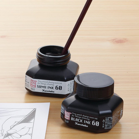 Kuretake ZIG Black Manga Ink, gyorsan száradó folyékony tus mangarajzoláshoz, 60 ml (CNCE104-6)